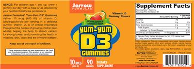 Photo of the Jarrow Formulas Yum-Yum D3 Gummies 10 mcg (400 IU) label