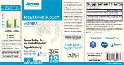 Photo of the Jarrow Formulas Ideal Bowel Support LP299V label