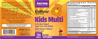 Photo of the Jarrow Formulas Kids Multi Cherry Flavor label