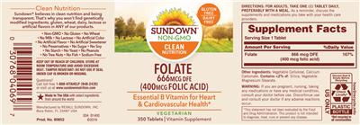 Photo of the Sundown Folate 666 mcg DFE (400 mcg Folic Acid) label