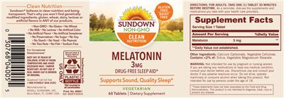 Photo of the Sundown Melatonin 3 mg label