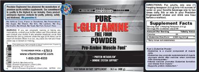 Photo of the Precision Engineered Pure L-Glutamine Free Form Powder label