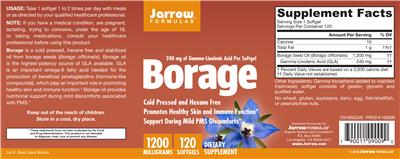 Photo of the Jarrow Formulas Borage 1200 mg label