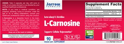 Photo of the Jarrow Formulas L-Carnosine label