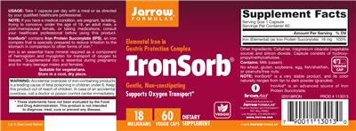 Photo of the Jarrow Formulas IronSorb 18 mg label
