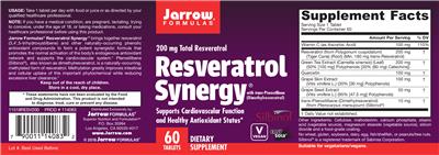 Photo of the Jarrow Formulas Resveratrol Synergy 200 mg label