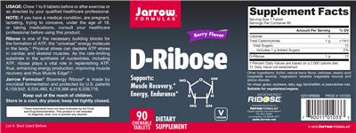 Photo of the Jarrow Formulas D-Ribose Berry Flavor label