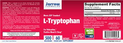 Photo of the Jarrow Formulas L-Tryptophan 500 mg label