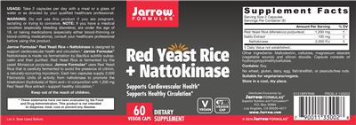 Photo of the Jarrow Formulas Red Yeast Rice + Nattokinase label