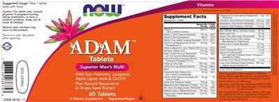 Photo of the NOW Adam Tablets label