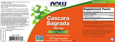 Photo of the NOW Cascara Sagrada 450 mg label