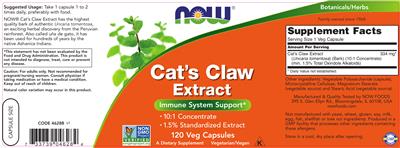 Photo of the NOW Cat's Claw Extract label