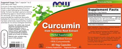 Photo of the NOW Curcumin From Turmeric Root Extract label
