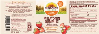 Photo of the Sundown Melatonin Gummies 5 mg Strawberry Flavored label