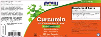Photo of the NOW Curcumin From Turmeric Root Extract label