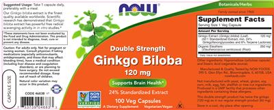 Photo of the NOW Double Strength Ginkgo Biloba 120 mg label