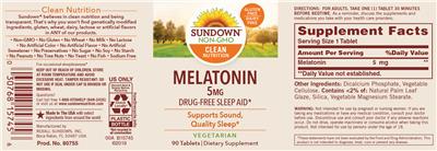 Photo of the Sundown Melatonin 5 mg label