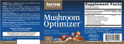 Photo of the Jarrow Formulas Mushroom Optimizer label