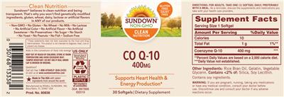 Photo of the Sundown Co Q-10 400 mg label