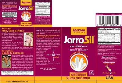 Photo of the Jarrow Formulas JarroSil label