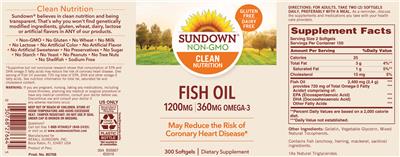 Photo of the Sundown Fish Oil 1200 mg 360 mg Omega-3 label