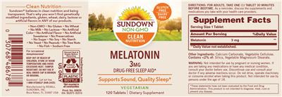 Photo of the Sundown Melatonin 3 mg label