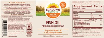 Photo of the Sundown Fish Oil 1000 mg 300 mg Omega-3 label