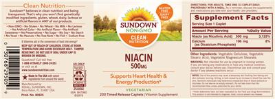 Photo of the Sundown Niacin 500 mg label