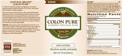 Photo of the GNC Natural Brand Colon Pure Unflavored label