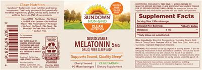 Photo of the Sundown Dissolvable Melatonin 5 mg Cherry Flavored label