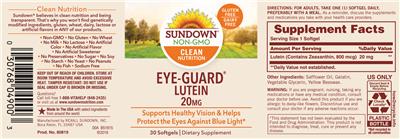 Photo of the Sundown Eye-Guard Lutein 20 mg label