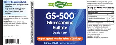 Photo of the Nature's Way GS-500 Glucosamine Sulfate label