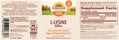 Photo of the Sundown L-Lysine 500 mg label