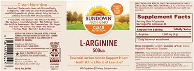 Photo of the Sundown L-Arginine 500 mg label