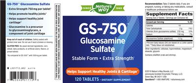 Photo of the Nature's Way GS-750 Glucosamine Sulfate label