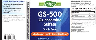 Photo of the Nature's Way GS-500 Glucosamine Sulfate label