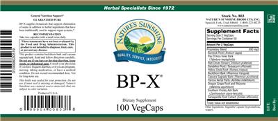 Photo of the Nature's Sunshine BP-X label