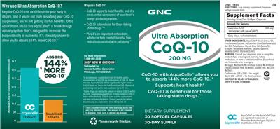 Photo of the GNC CoQ-10 200 mg label