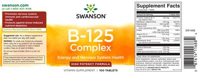 Photo of the Swanson B-125 Complex High Potency Formula label