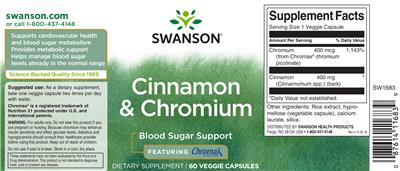 Photo of the Swanson Cinnamon & Chromium featuring Chromax Chromium Picolinate label