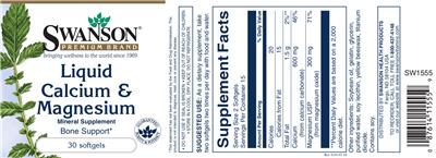 Photo of the Swanson Premium Brand Liquid Calcium & Magnesium label