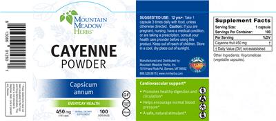 Photo of the Mountain Meadow Herbs Cayenne Powder 450 mg label