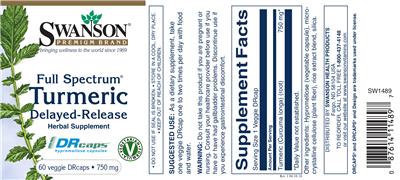 Photo of the Swanson Premium Brand Full Spectrum Turmeric Delayed-Release 750 mg label