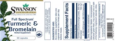 Photo of the Swanson Premium Brand Full Spectrum Turmeric & Bromelain label