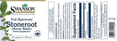 Photo of the Swanson Premium Brand Full Spectrum Stoneroot 400 mg label