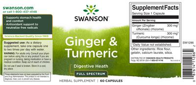 Photo of the Swanson Ginger & Turmeric Full Spectrum label