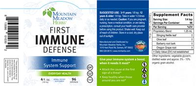 Photo of the Mountain Meadow Herbs First Immune Defense label