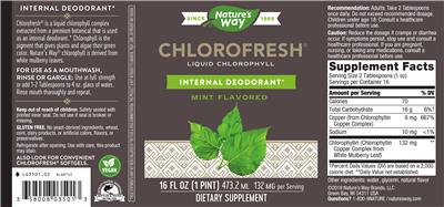 Photo of the Nature's Way Chlorofresh Liquid Chlorophyll Mint Flavored label