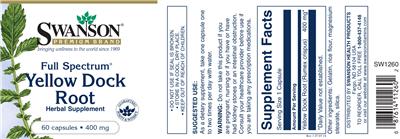 Photo of the Swanson Premium Brand Full Spectrum Yellow Dock Root 400 mg label