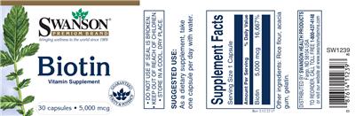 Photo of the Swanson Premium Brand Biotin 5,000 mcg label